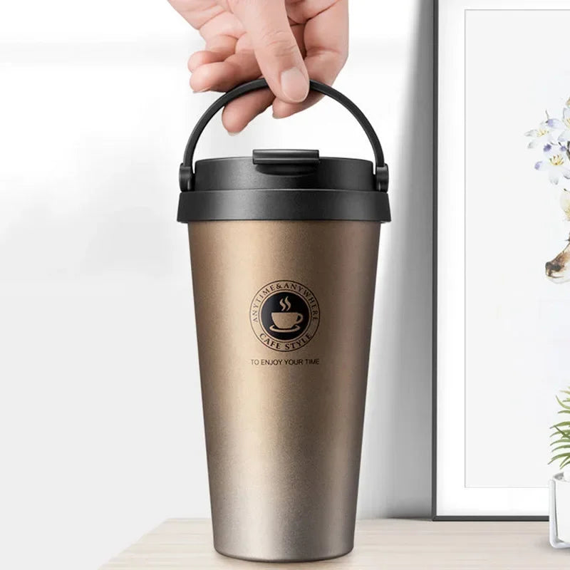 Insulated Travel Coffee Cup Double Wall Leak-Proof Thermos Mug Vacuum Stainless Steel Tea Tumbler with Lid and Handle