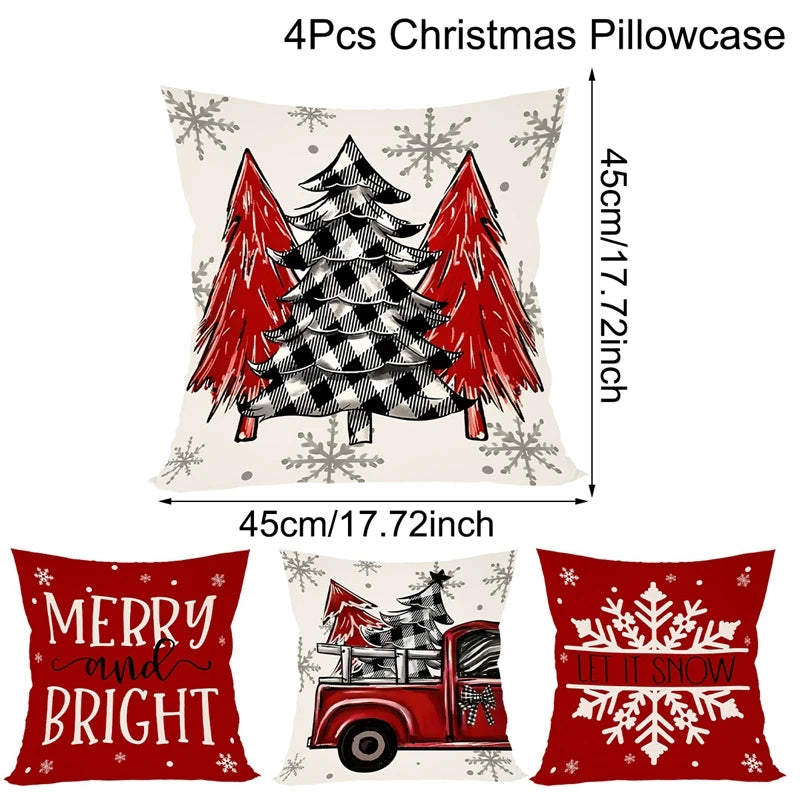 4pcs Christmas Pillow Covers 45x45cm Pillowcases Navidad Xmas Throw Pillow Covers For Home Sofa Couch Christmas Decorations 2025