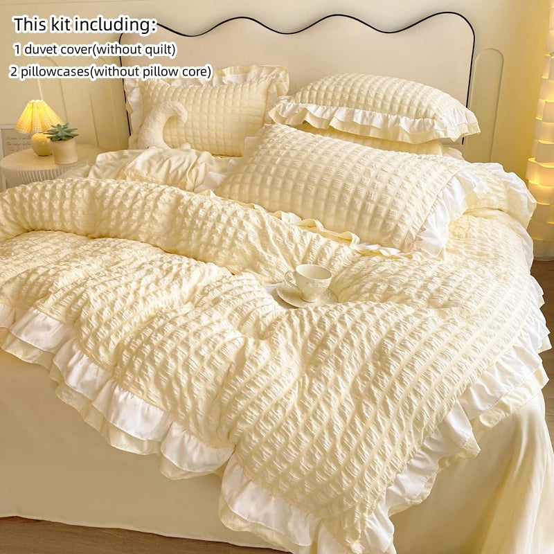 3pcs lace Bedding set seersucker Duvet Cover Set (1*Duvet Cover + 2*Pillowcase, Without Core)for bedroom guest room
