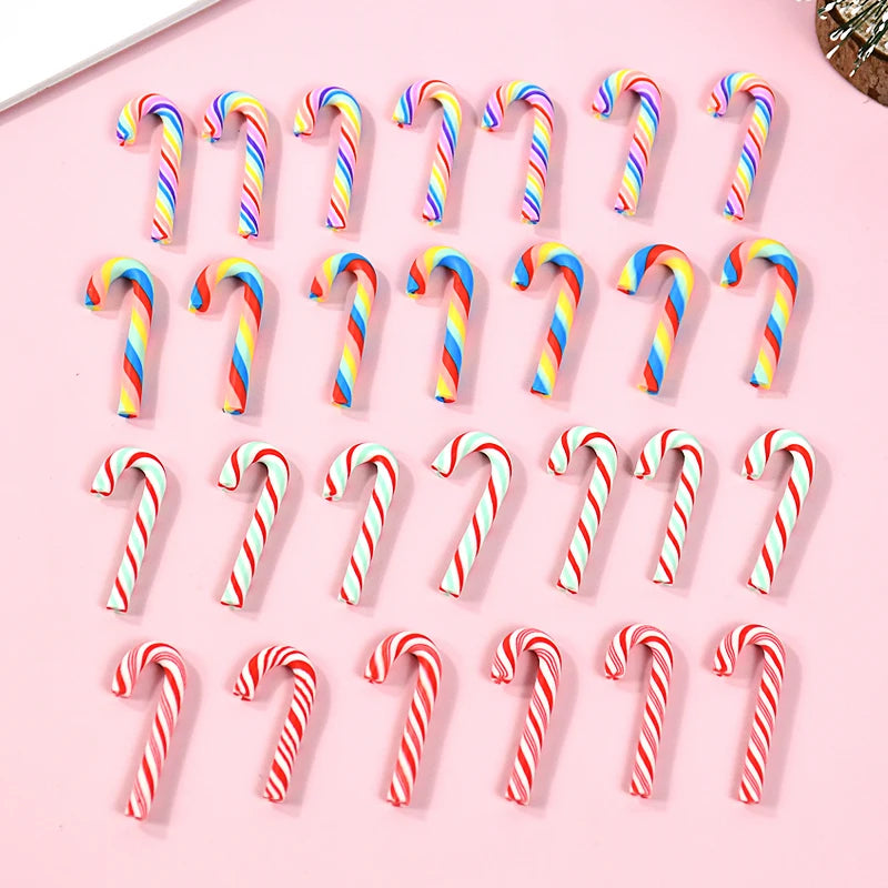 10/30/50Pcs Mini Candy Cane Christmas Decoration Red White Resin Candy DIY Crafts Xmas Pendant Navidad Home Decor 2025 New Year