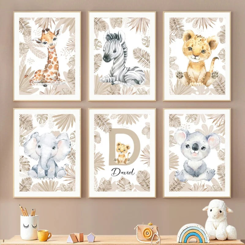 Personalized Safari Animal Nursery Wall Art