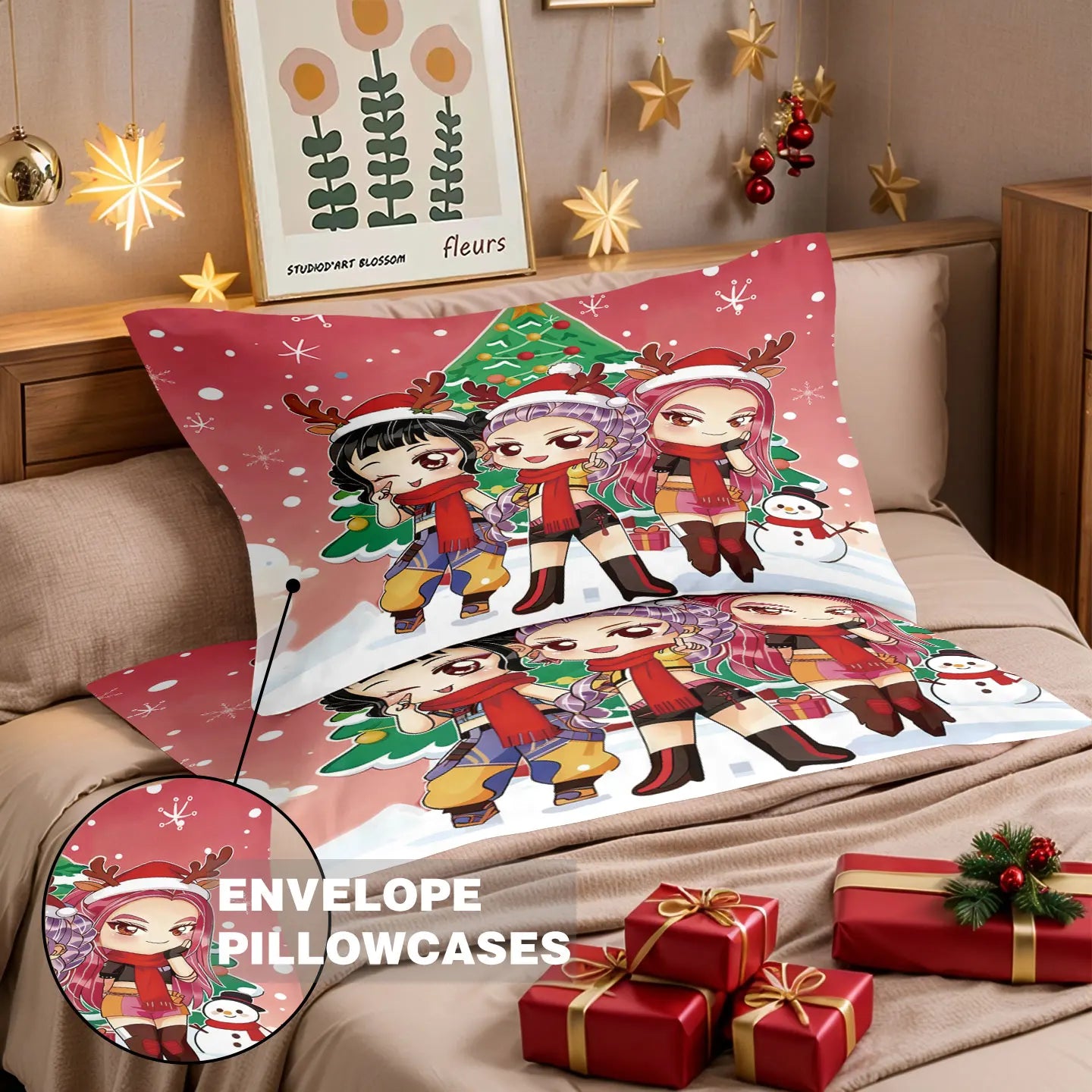3pcs K-Pop Demon Hunters Merry Christmas Printed Chipless Quilt Set Bedroom Dormitory Machine Washable