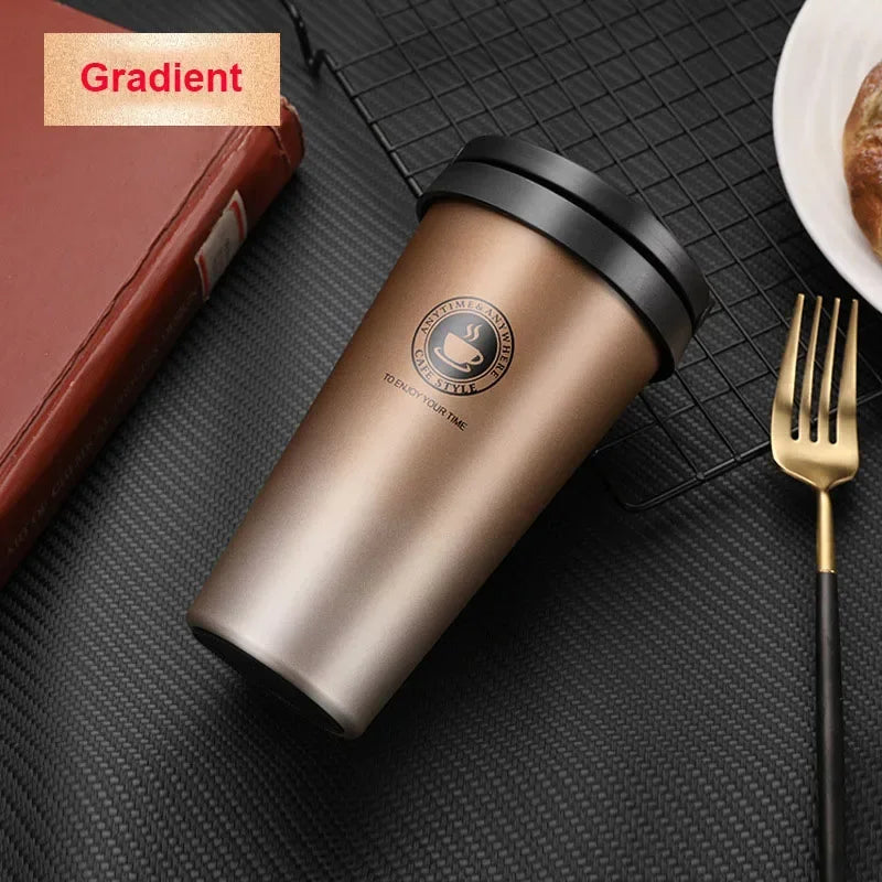 Insulated Travel Coffee Cup Double Wall Leak-Proof Thermos Mug Vacuum Stainless Steel Tea Tumbler with Lid and Handle