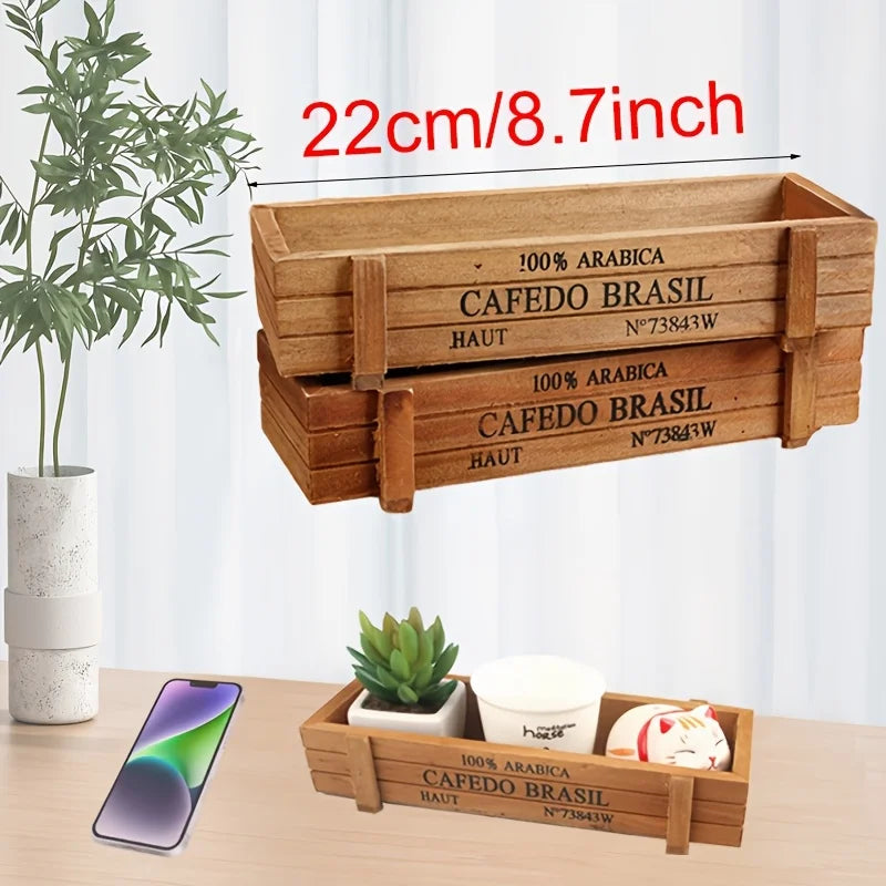 Retro Garden Plant Pot Vintage Wooden Storage Box for Sundries Stationery Pen Box Succulents Flower Pots Balcony Home Decoration