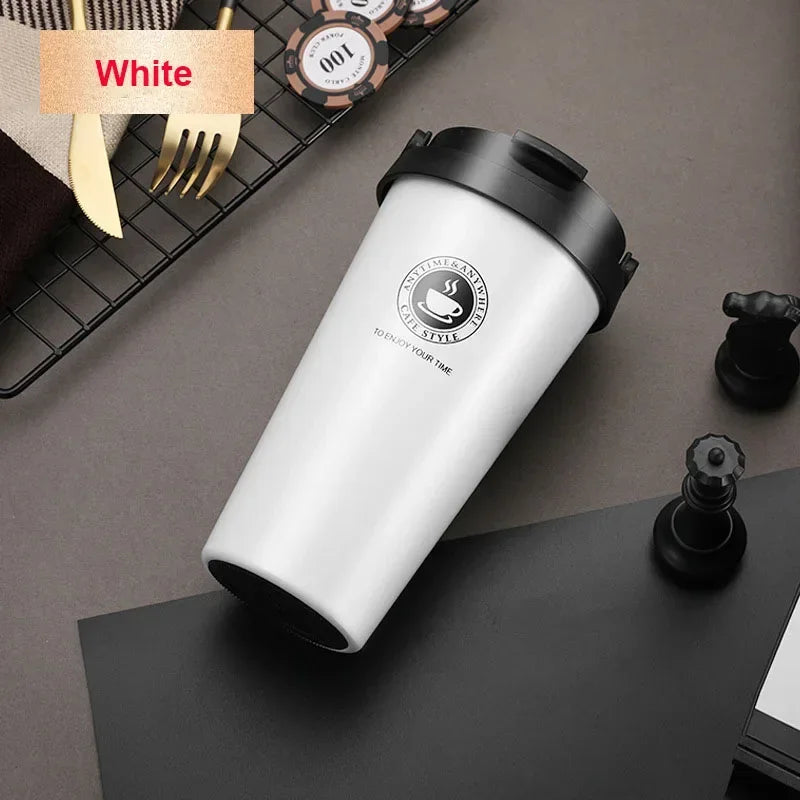 Insulated Travel Coffee Cup Double Wall Leak-Proof Thermos Mug Vacuum Stainless Steel Tea Tumbler with Lid and Handle