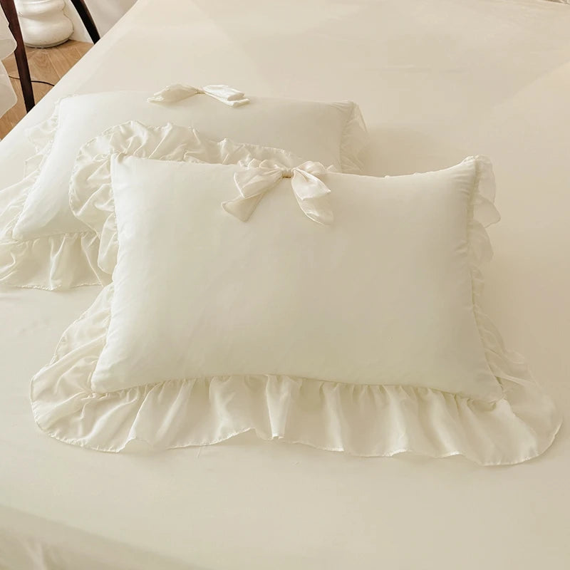 3pcs White Bedding set ruffles Duvet Cover Set (1*Duvet Cover + 2*Pillowcase, Without Core)for bedroom guest room