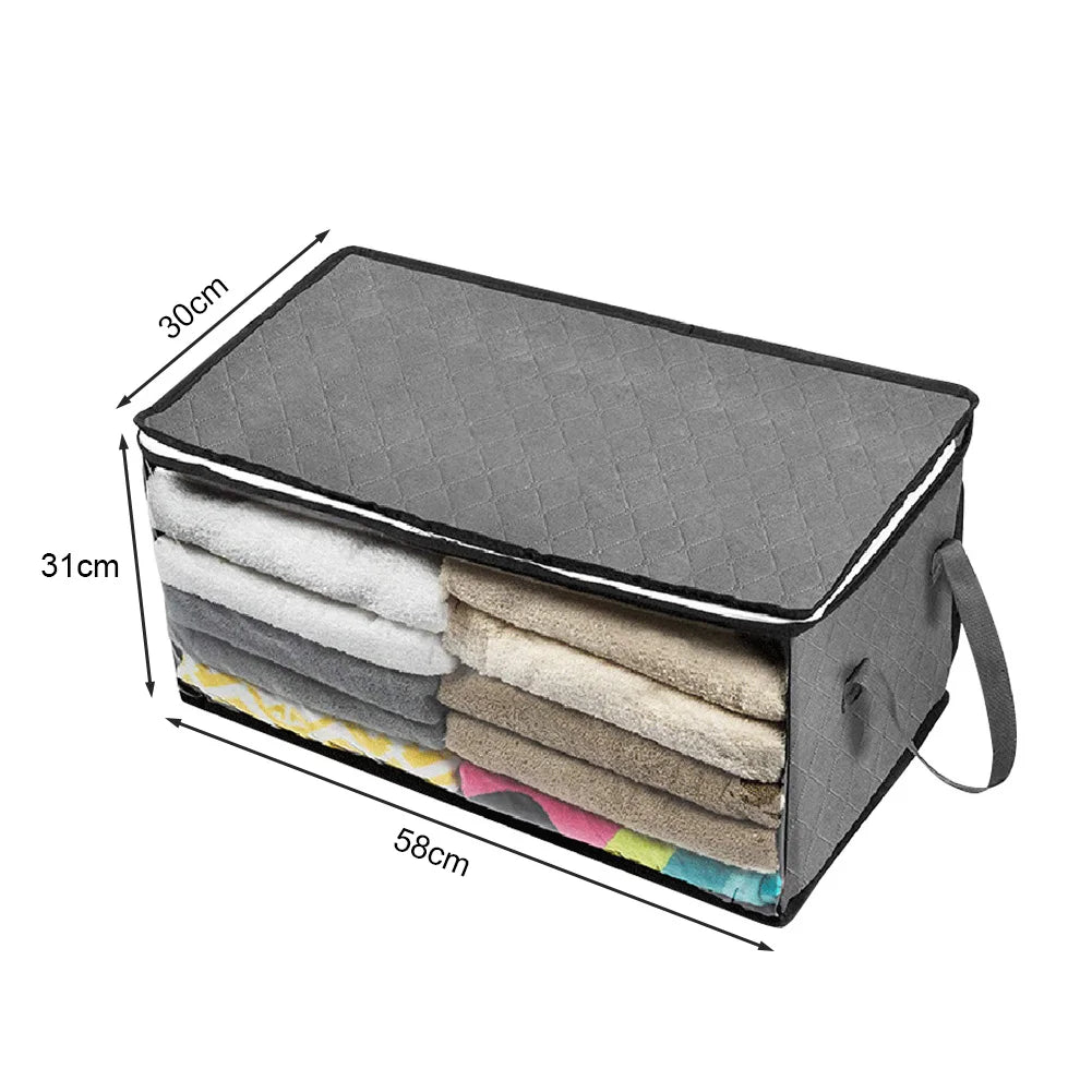 Large Capacity Clothes Storage Bag Non-Woven Foldable Quilt Storage Bag with Lids Zipper Wardrobe Clothing Organizer Sorting Box