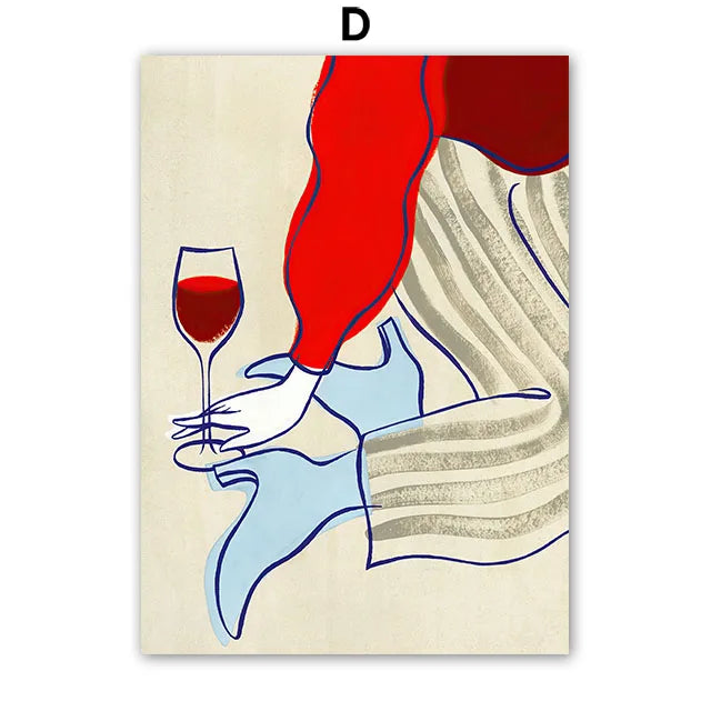 Red Striped Girl Flower Cat Coffee Abstract Posters And Prints Wall Art