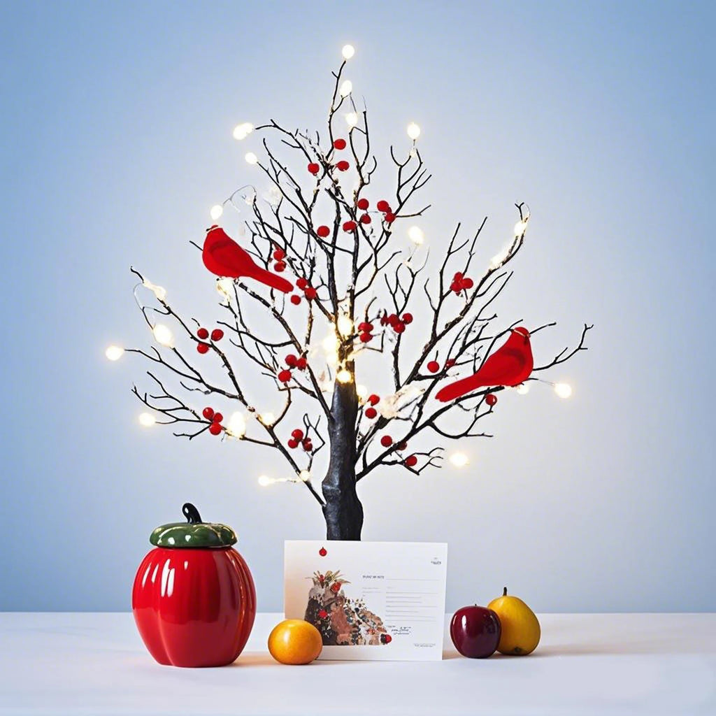 Vintage Glowing Tree with Cardinals Red Bird