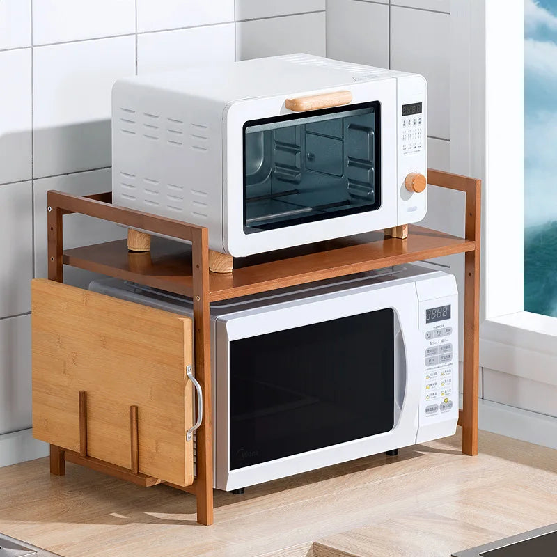 Double-Layer Bamboo Kitchen Shelf