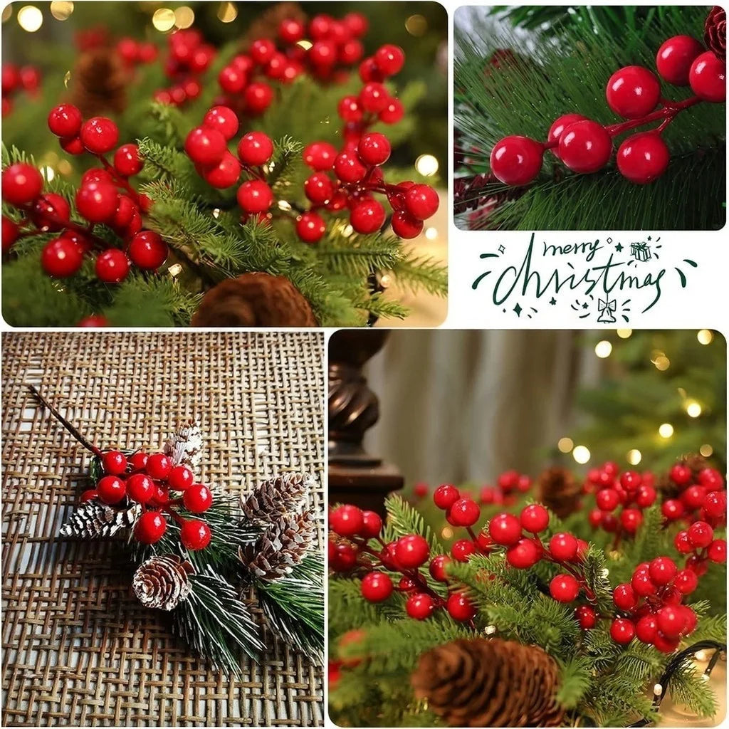 5/10/20Pcs Chritsmas Decoration Red Berry Branches Cherry Stamen For Home Decor Xmas New Year Gift Wedding Flowers Accessory