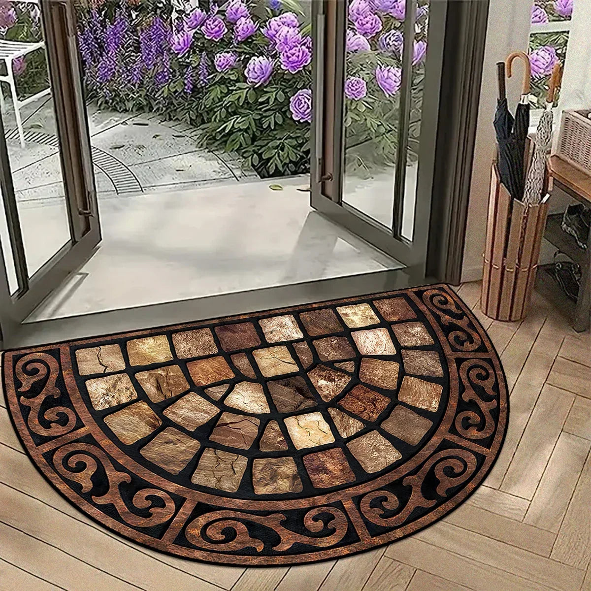 VIKAMA Summer American-style Retro Anti-slip Entrance Door Mat, Wear-resistant Entrance Hall Absorbent Carpet, Home Decoration