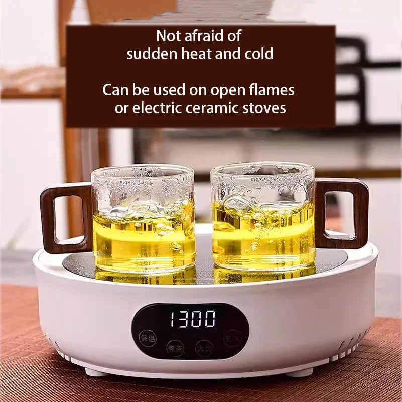 1pcs Heat-resistant Glass Tea Cup With Walnut Handle 120ml Mini Espresso Cup Set Ground Coffee Mug Glasses Brewing Teaware