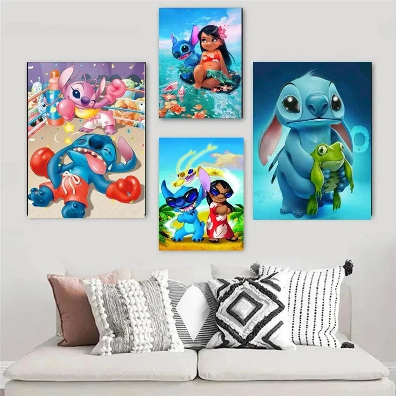 Disney Anime Canvas Painting Wall Art Cartoo Lilo & Stitch  Stitch& Angel Pictures On Canvas Posters And Prints Home Decor Mural
