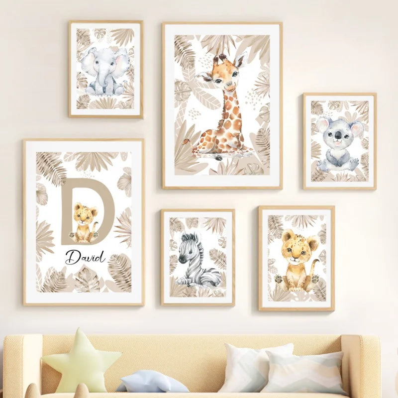 Personalized Safari Animal Nursery Wall Art