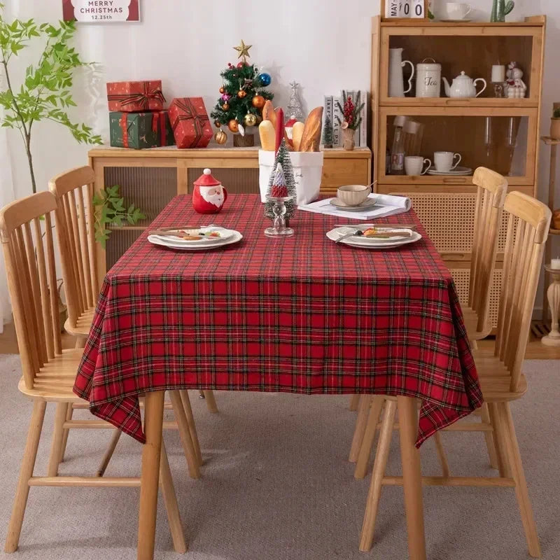 Christmas Decoration Plaid Tablecloth Color Woven Polyester Cotton Red Green Table cover for Home Party Dining Decor