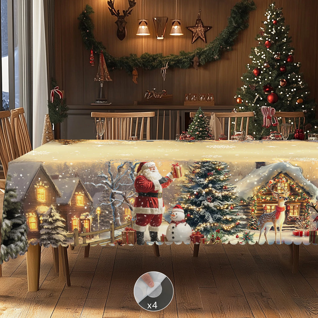 1 Piece of Christmas-Themed Gold-Printed Tablecloth, Vintage Style