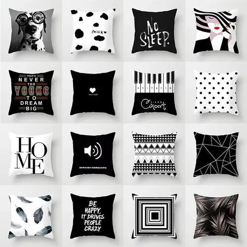 European-Style Black and White Geometry Portrait Pillow Cover Living Room Sofa Waist Support Office Bed Head Pillow Pillow 60x60