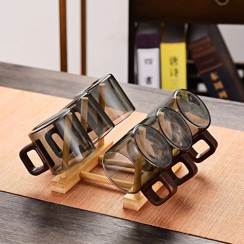 1pcs Heat-resistant Glass Tea Cup With Walnut Handle 120ml Mini Espresso Cup Set Ground Coffee Mug Glasses Brewing Teaware