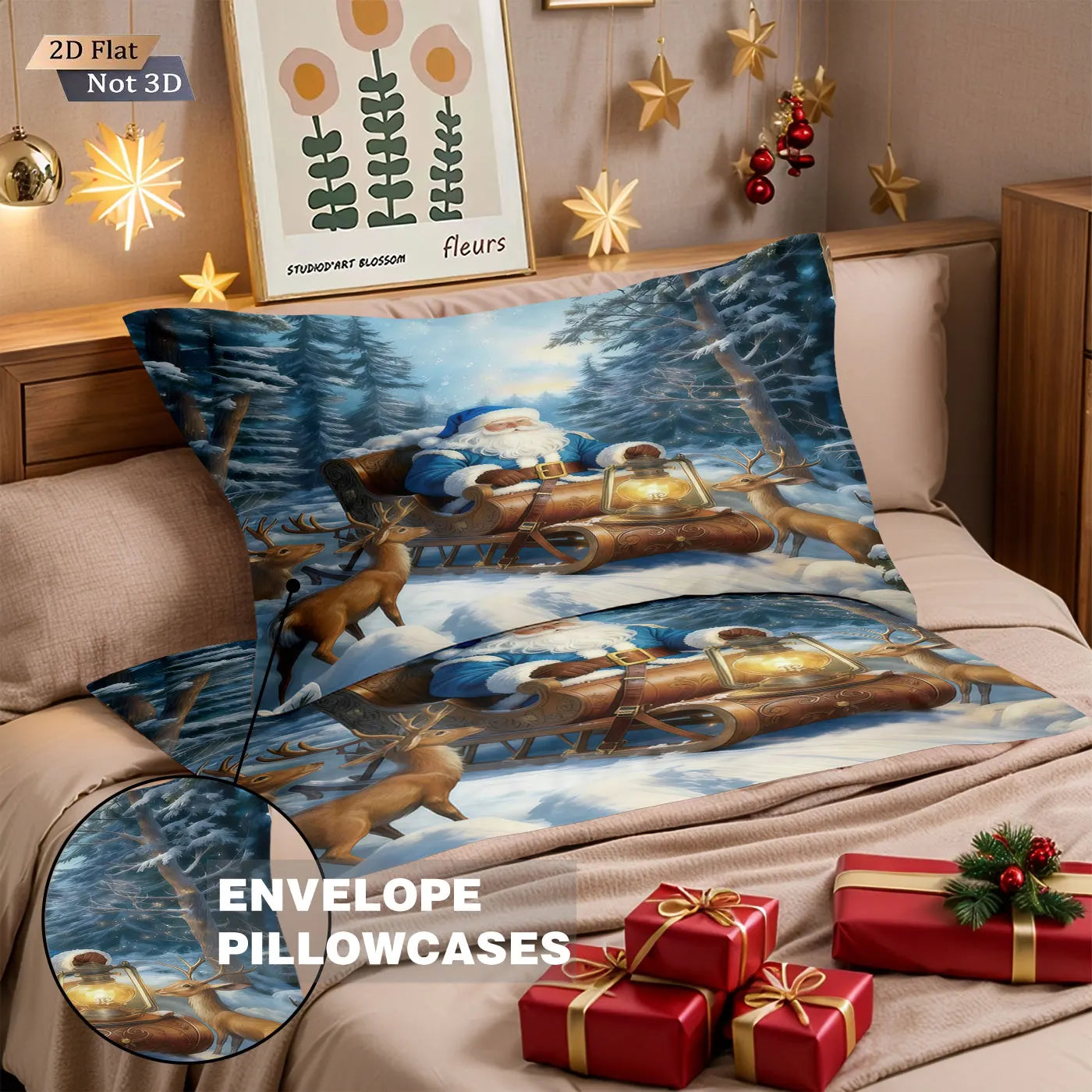 3pcs Forest Christmas Sled Santa Claus Printed Chipless Bedding Set Multi Size Bedroom Bedding Decoration Soft and Comfortable