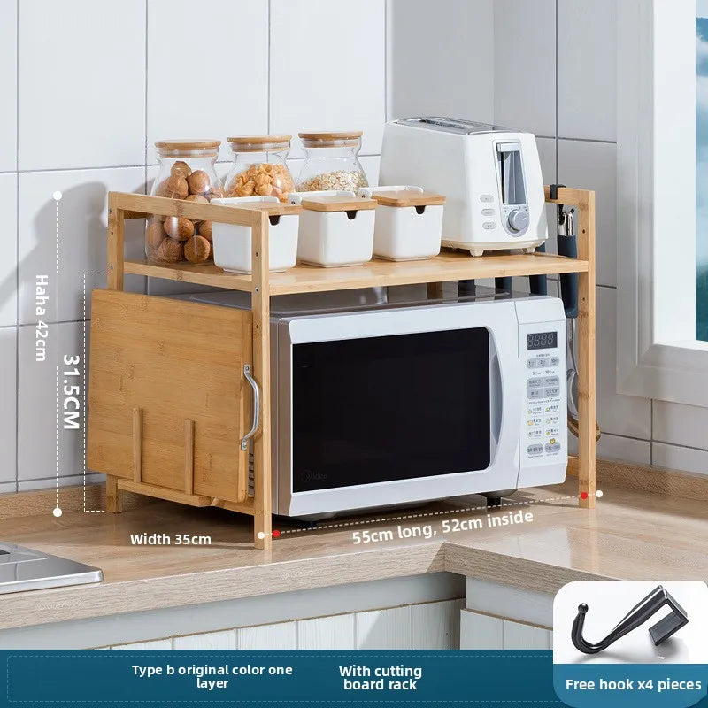 Double-Layer Bamboo Kitchen Shelf