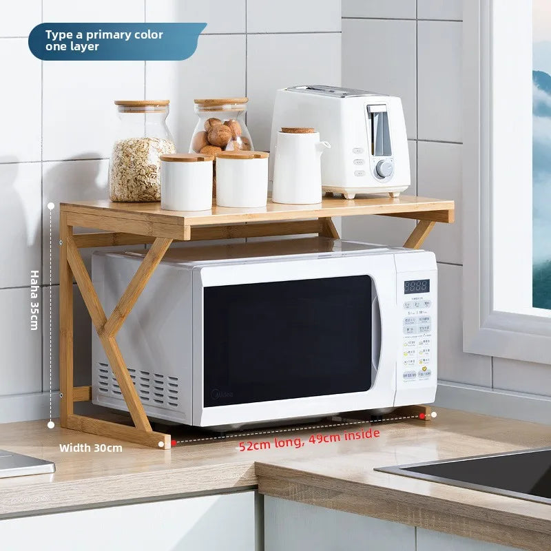 Double-Layer Bamboo Kitchen Shelf