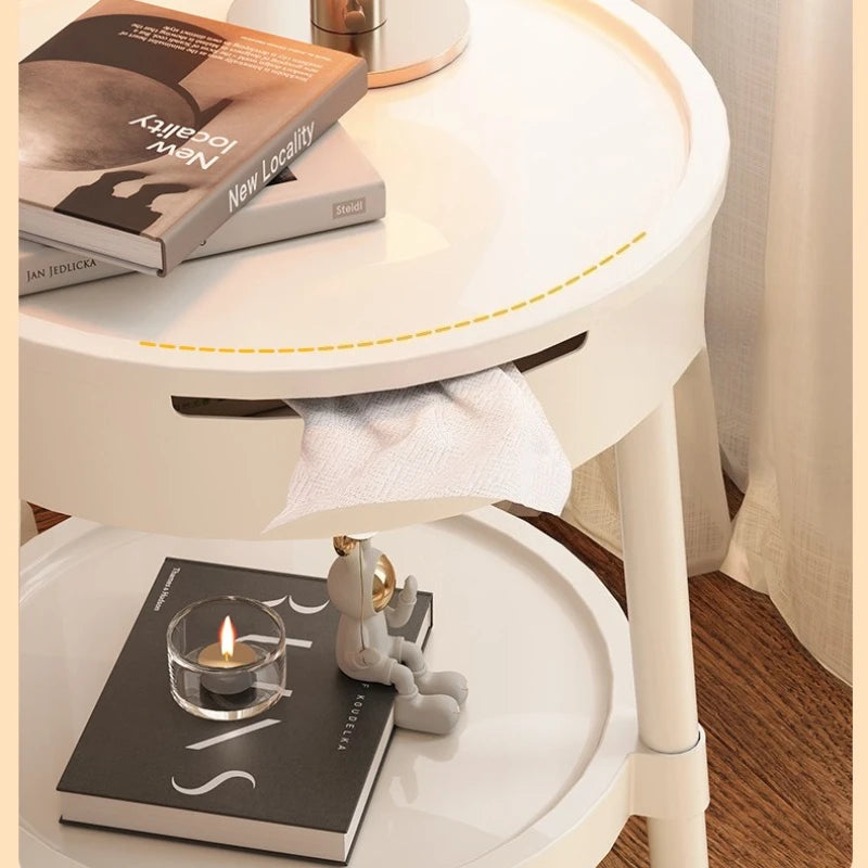 White Round Coffee Tables Creative Fashion Furniture Minimalist Nightstand Modern Bedroom Mobile Side Table Personality Design