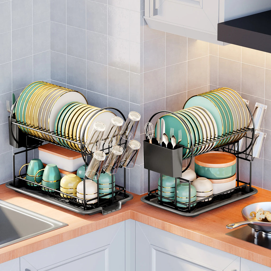 2-Tier Dish Drying Rack with Drain Board