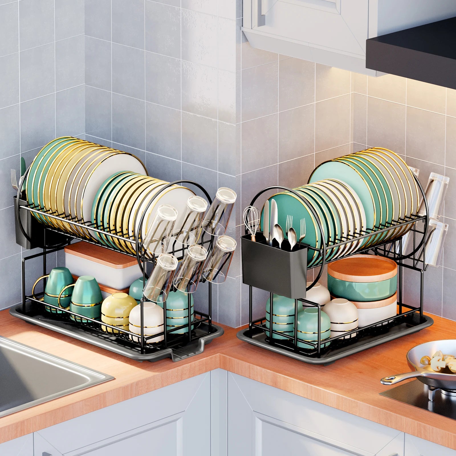 2-Tier Dish Drying Rack with Drain Board