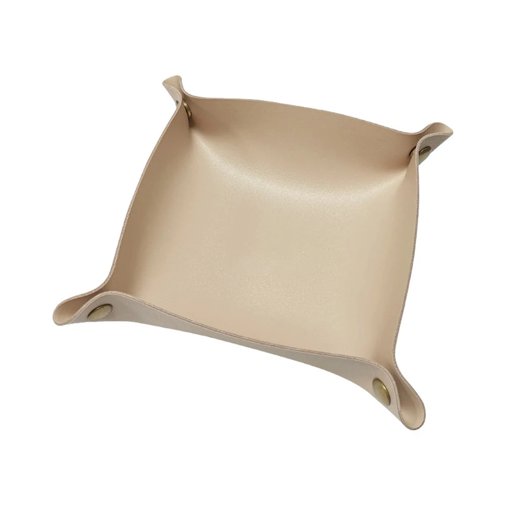 Leather Tray Foldable Table Catchall Storage Box Jewelry Key Coin Desk Top Organizer Entryway Nightstand Home Office Decoration