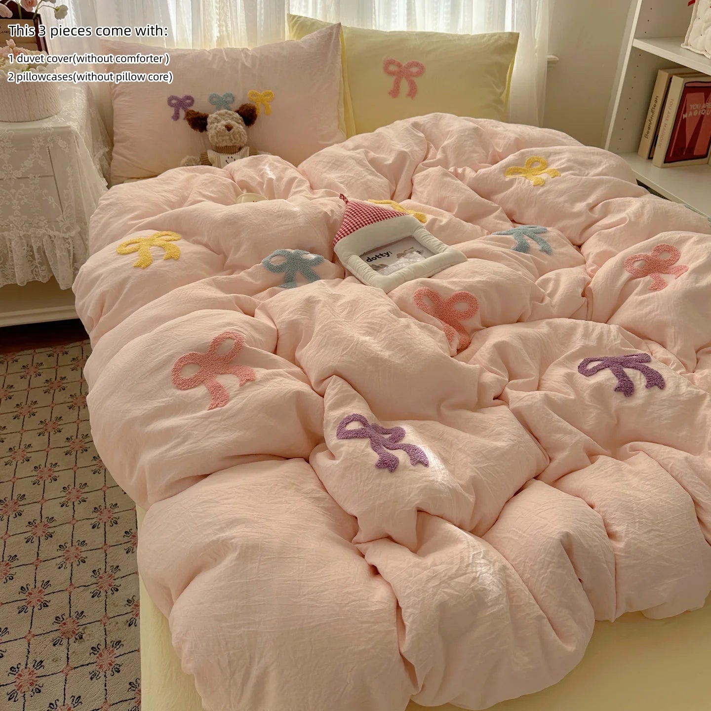 3 Piece Sheet Set Chut bowknot embroidery duvet cover Set ， comfortable Bedding Set Bedspread for All Season