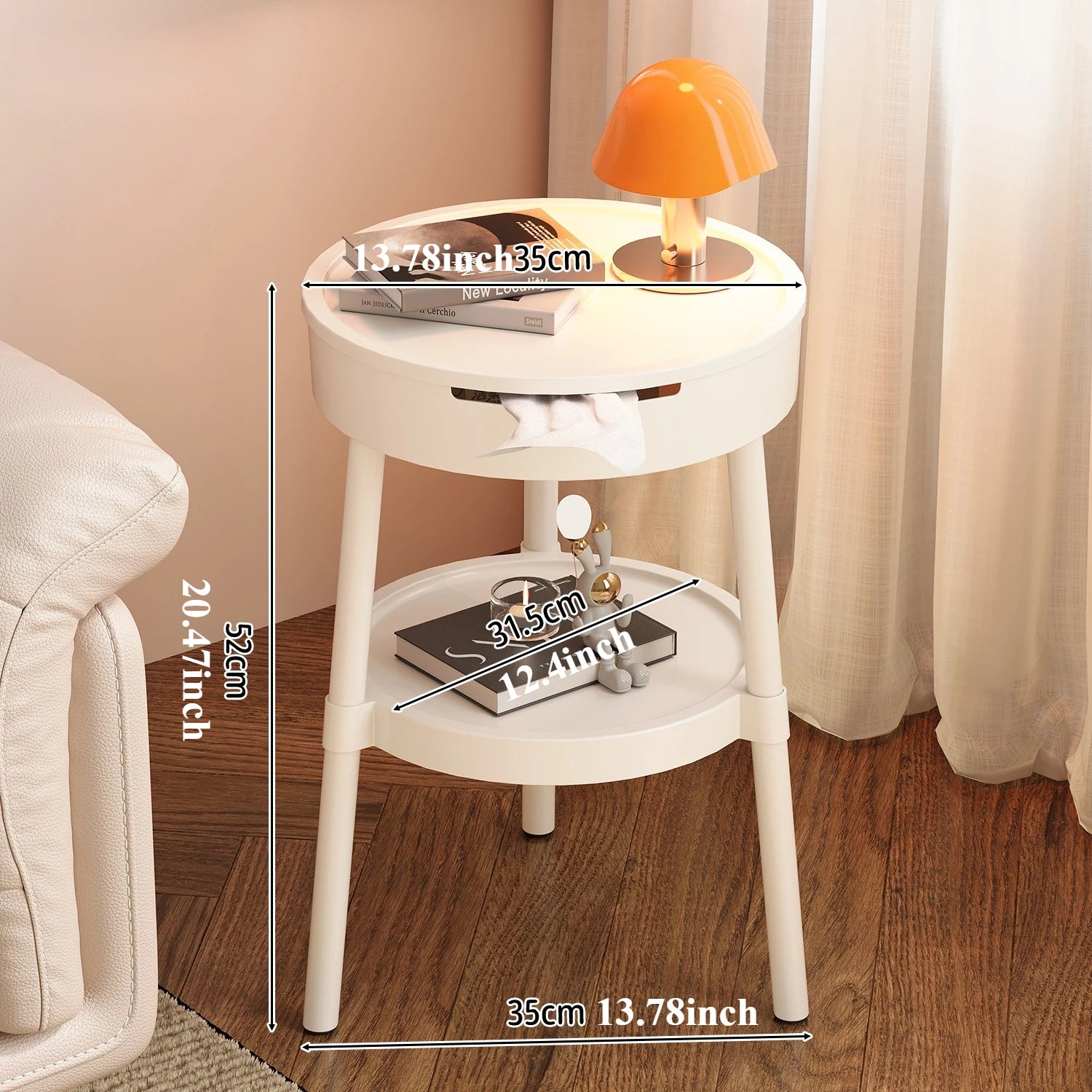 White Round Coffee Tables Creative Fashion Furniture Minimalist Nightstand Modern Bedroom Mobile Side Table Personality Design