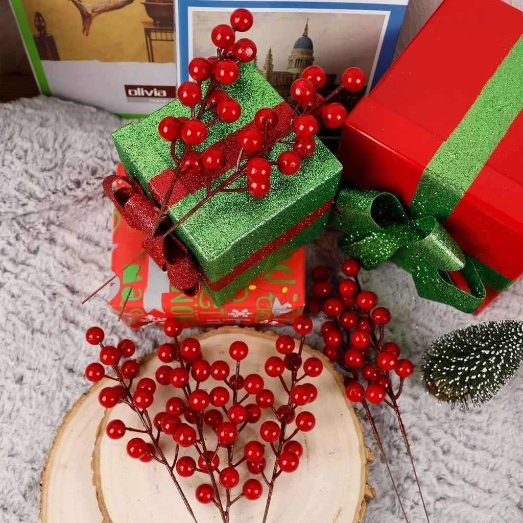 5/10/20Pcs Chritsmas Decoration Red Berry Branches Cherry Stamen For Home Decor Xmas New Year Gift Wedding Flowers Accessory