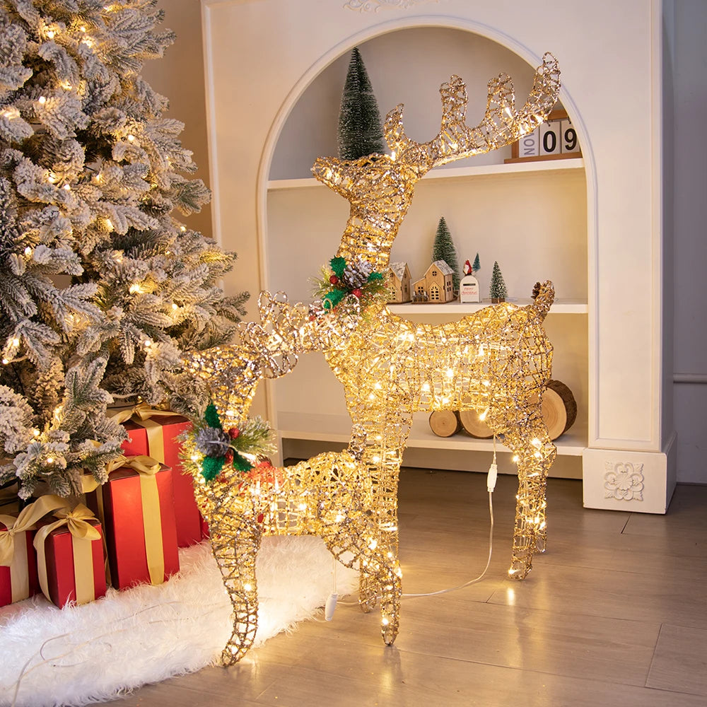 Christmas Iron Deer Ornaments Golden Reindeer Cart Elk Garden Decoration Christmas Tree Matching Scene Deer Light