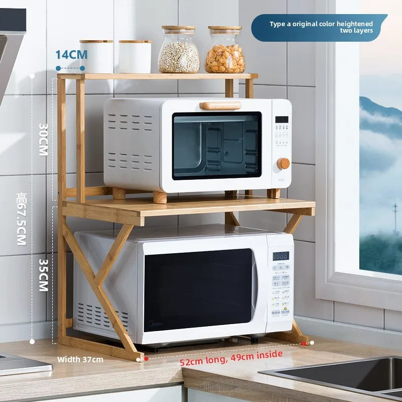 Double-Layer Bamboo Kitchen Shelf