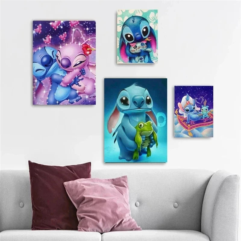 Disney Anime Canvas Painting Wall Art Cartoo Lilo & Stitch  Stitch& Angel Pictures On Canvas Posters And Prints Home Decor Mural