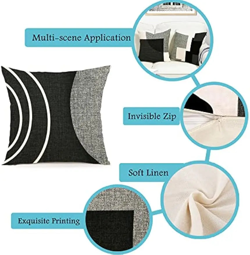 Black Geometric Pattern Pillow Case Home Decor Suitable for Office Sofa Cushion Living Room Garden Car Cushion Cover