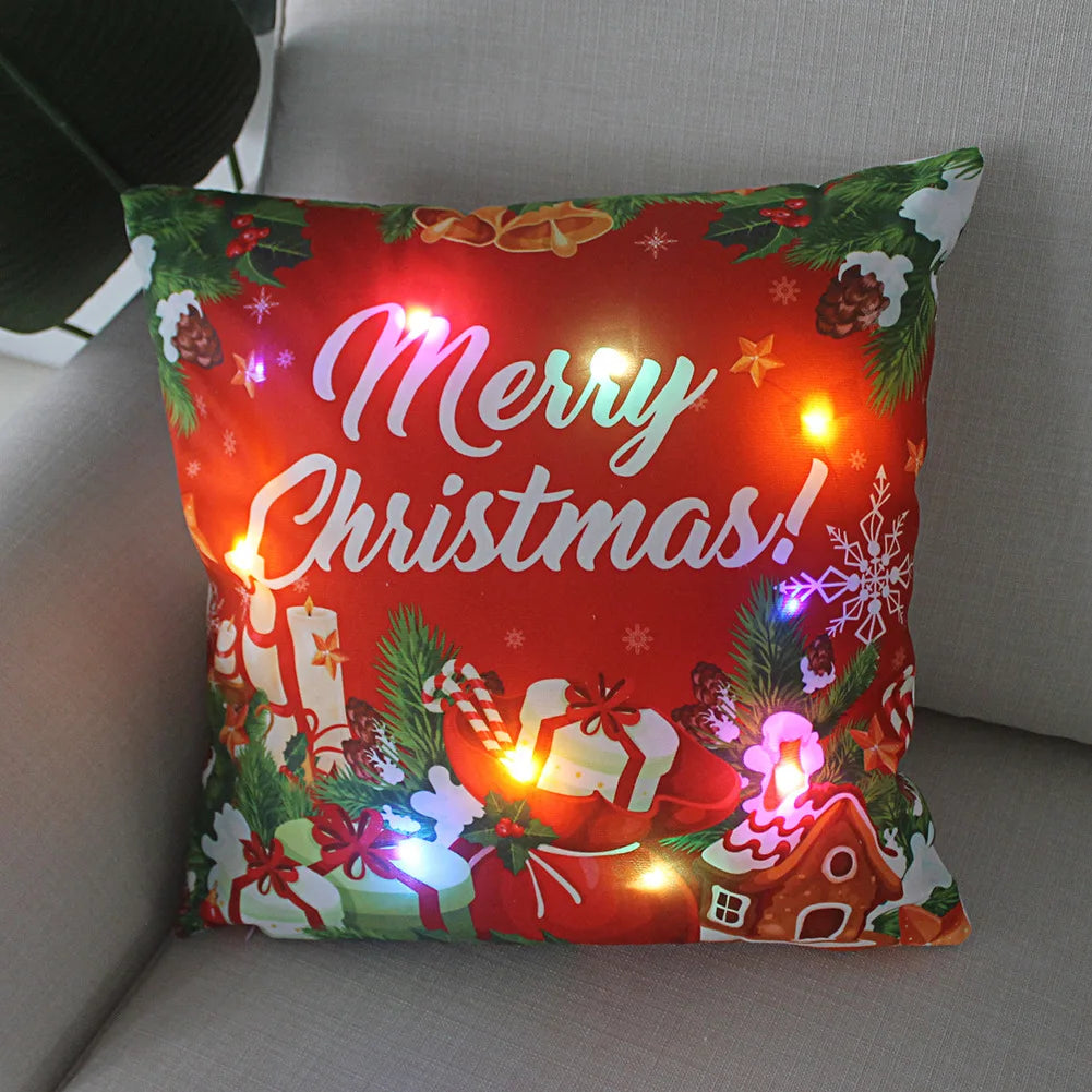 Christmas Decoration LED Pillowcase 45cm Pillow Cushion Cover with Lights New Year Decor Christmas Decorations for Home