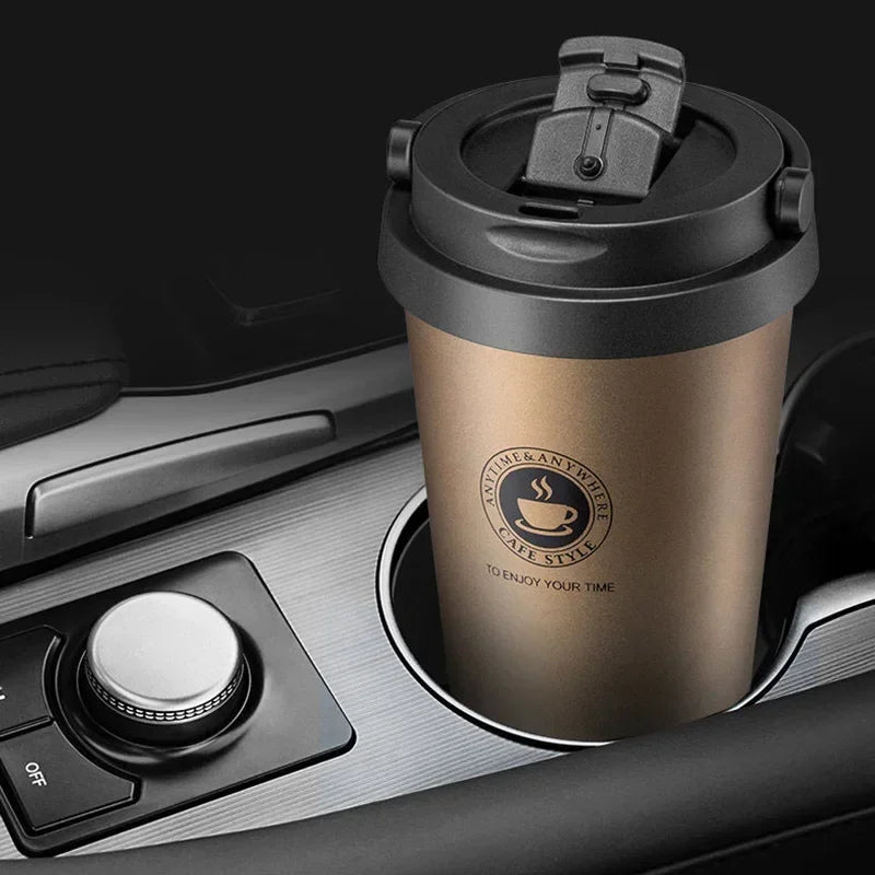 Insulated Travel Coffee Cup Double Wall Leak-Proof Thermos Mug Vacuum Stainless Steel Tea Tumbler with Lid and Handle
