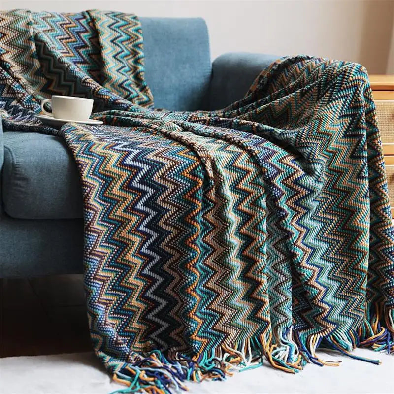 Hand-Knitted Boho Throw Blanket