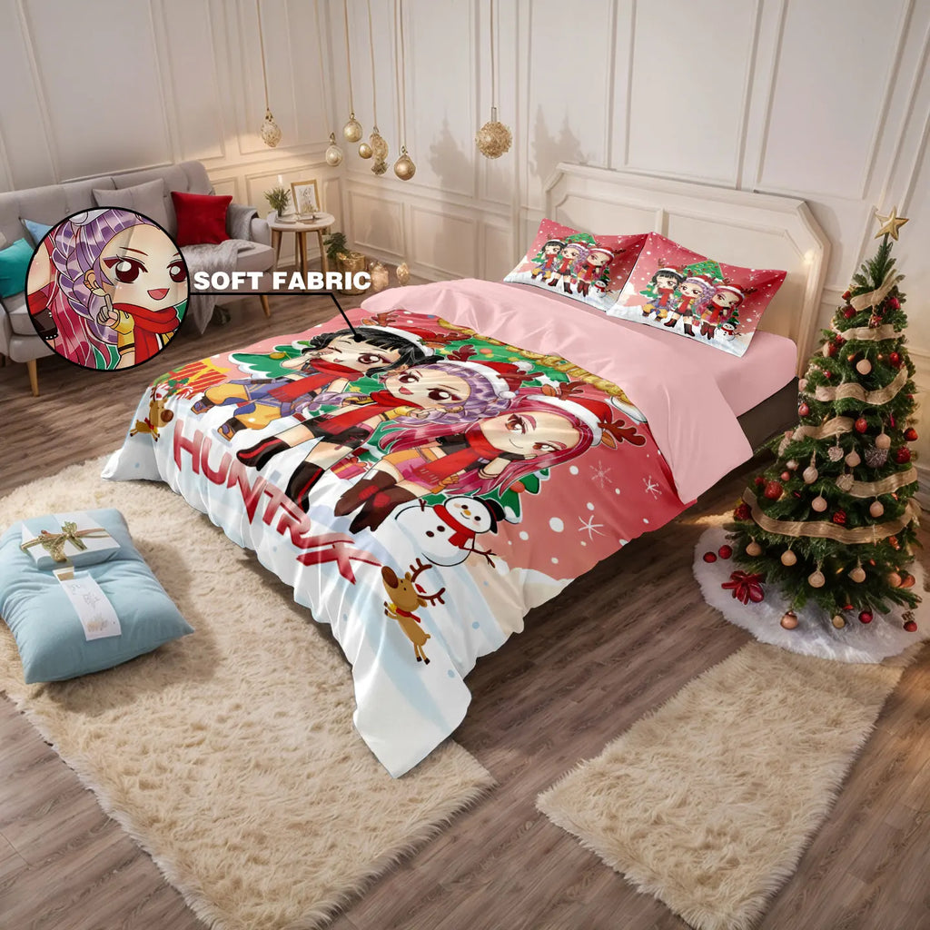 3pcs K-Pop Demon Hunters Merry Christmas Printed Chipless Quilt Set Bedroom Dormitory Machine Washable