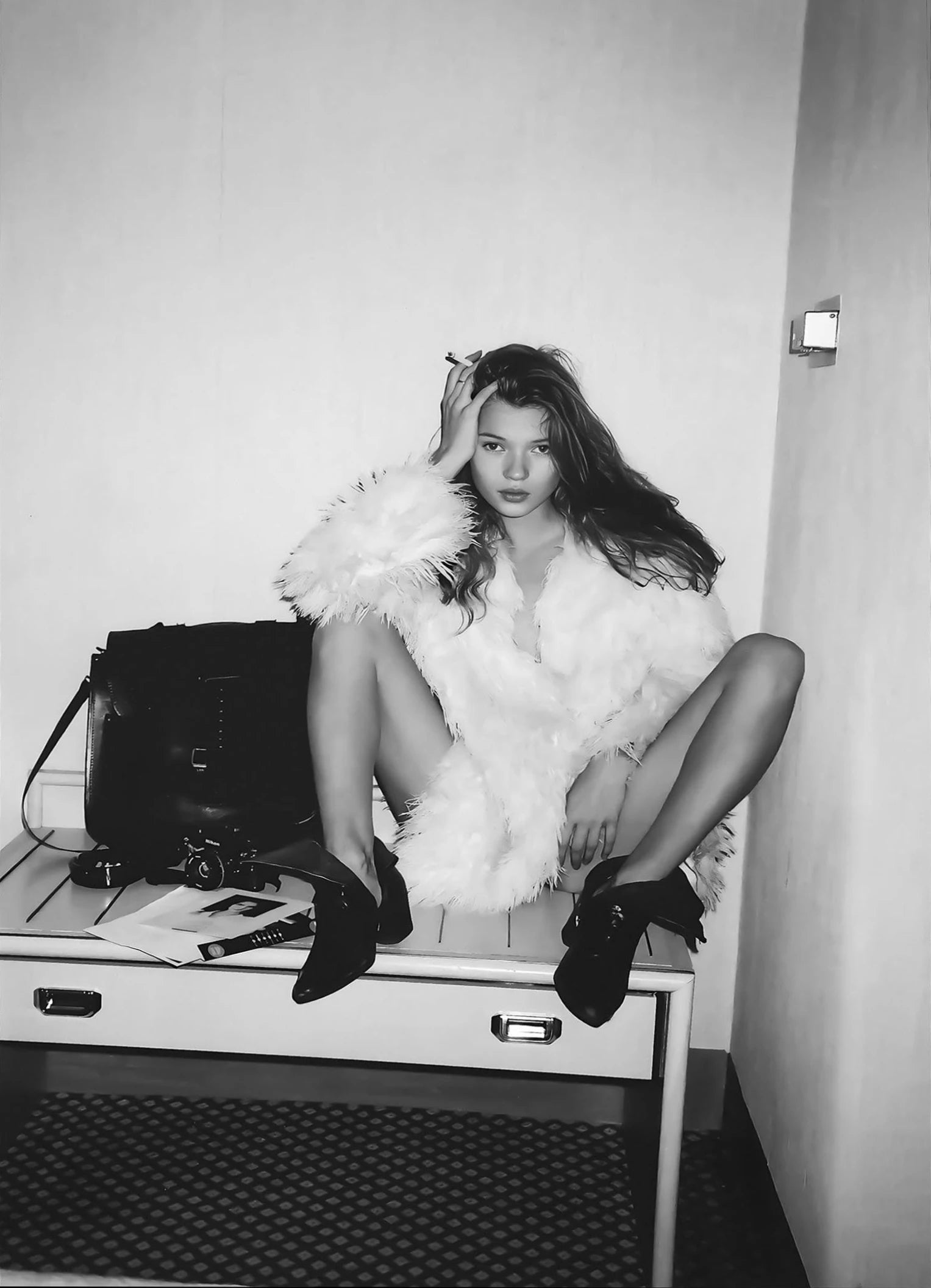 Kate Moss Black & White Portrait Wall Art