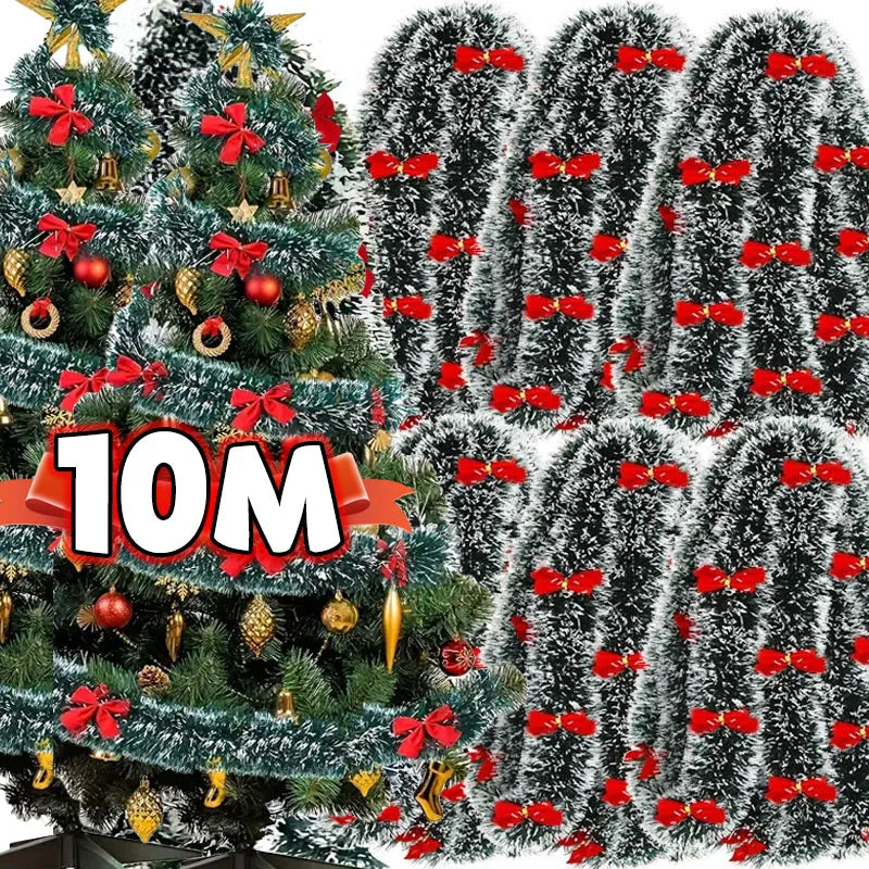 Christmas Bow Tinsel Ribbons Green Cane Ribbon Garland Xmas Tree Hanging Pendent Ribbon Wreath Ornament Party Wedding Home Decor