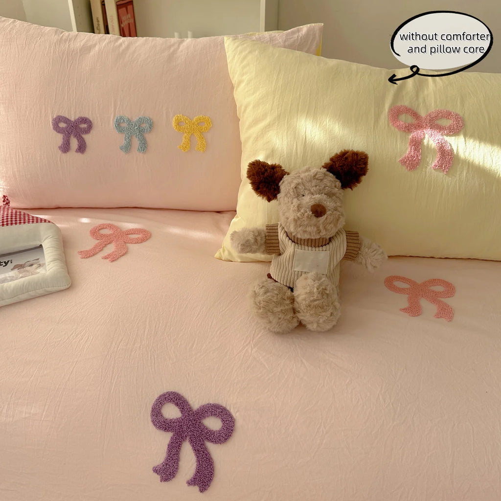 3 Piece Sheet Set Chut bowknot embroidery duvet cover Set ， comfortable Bedding Set Bedspread for All Season