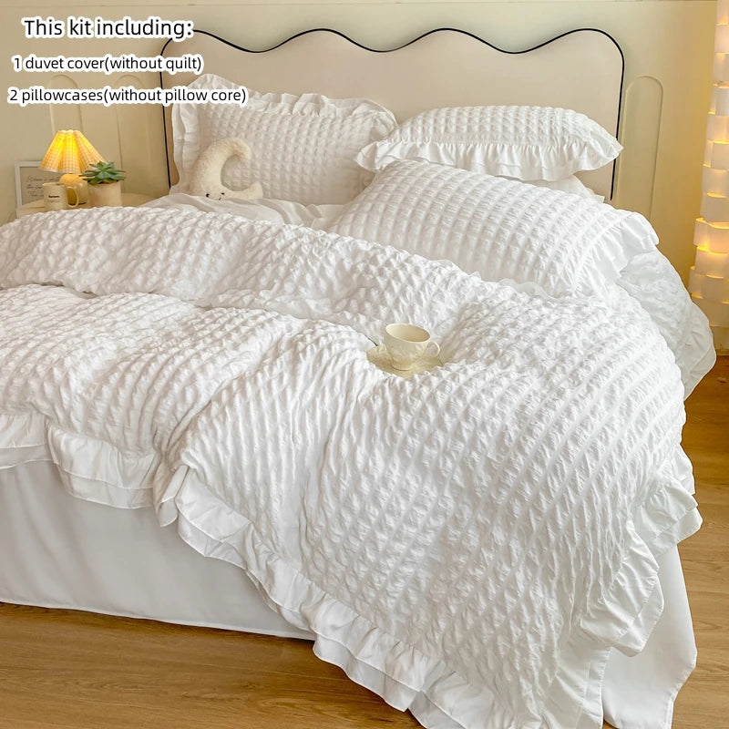 3pcs lace Bedding set seersucker Duvet Cover Set (1*Duvet Cover + 2*Pillowcase, Without Core)for bedroom guest room
