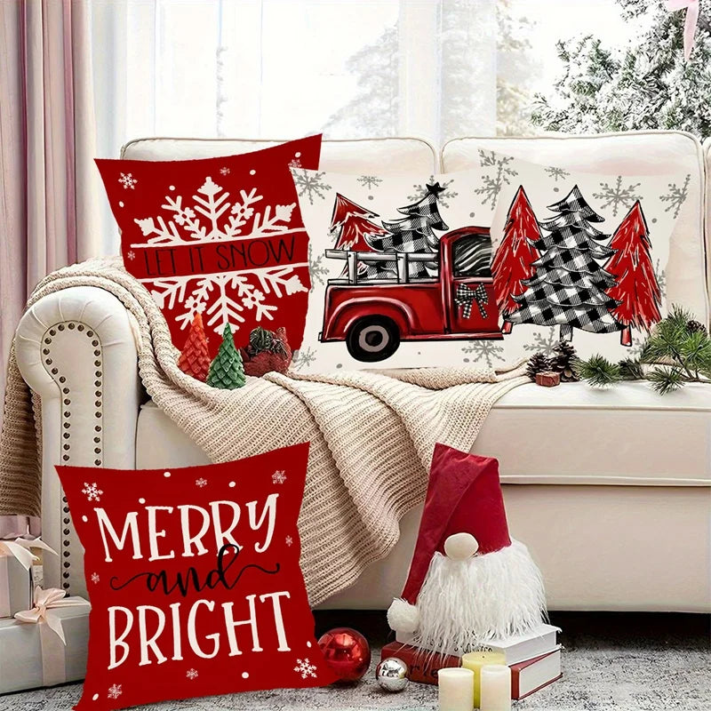 4pcs Christmas Pillow Covers 45x45cm Pillowcases Navidad Xmas Throw Pillow Covers For Home Sofa Couch Christmas Decorations 2025