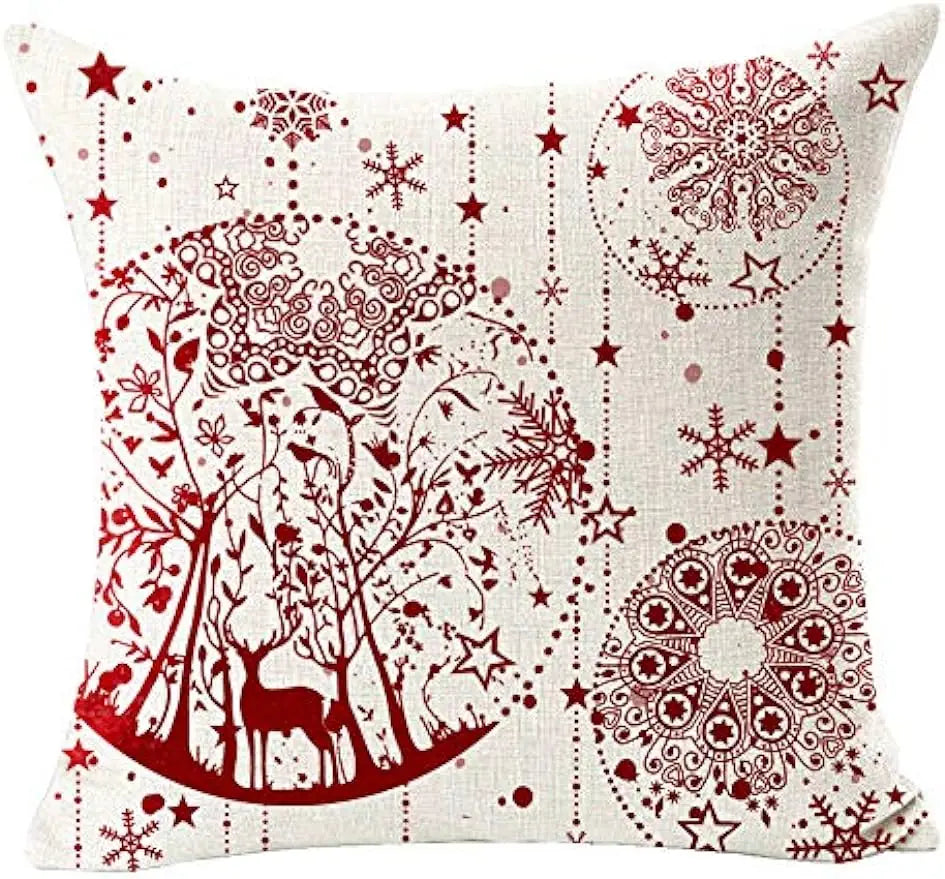 Merry Christmas Snowflake Ball Red Car with Tree Deer Happy Winter Linen Pillowcase Cushion Sofa Living Room