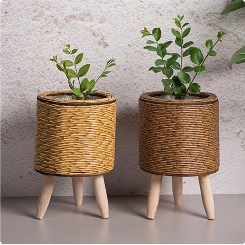 Fashion Rattan Woven Flower Pot Creative Flower Planters With Removable Legs Durable Hand Wove Plant Stand