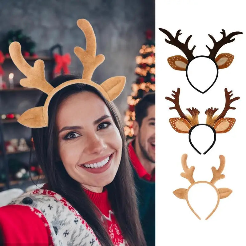 Reindeer Headband Adult Cute Realistic Deer Antlers Headband Animal Ears Headband For Cosplay Deer Costume Christmas Accessories