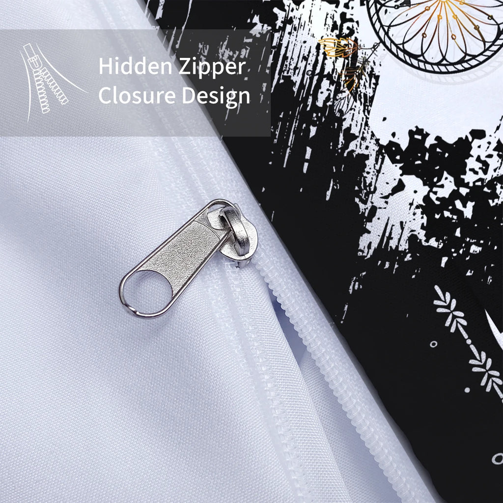 3-piece set, black and white dream catcher pattern printed bedding set, queen, king, double bed, for bedroom, guestroom, hotel